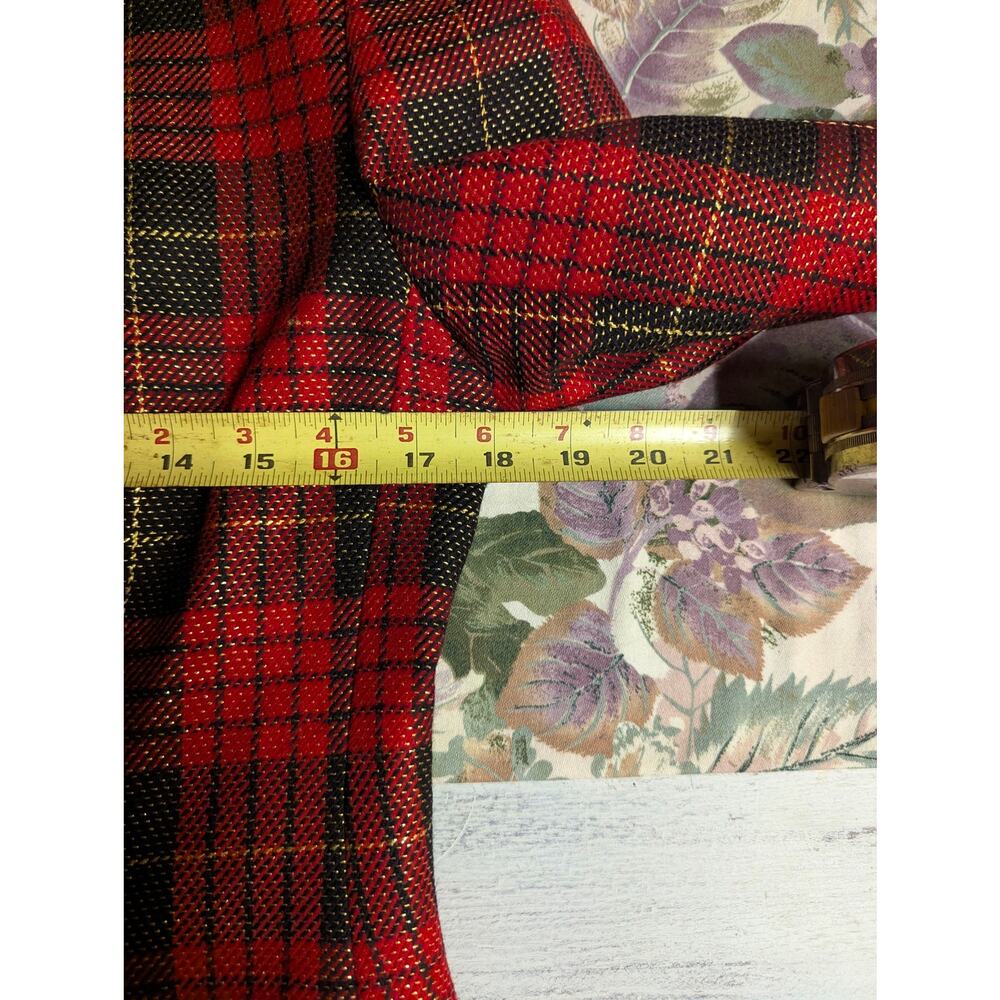 Vintage Anne Klein II Red Tartan Plaid Velvet Collar Blazer 8 Petite Wide lapel - Picture 9 of 9